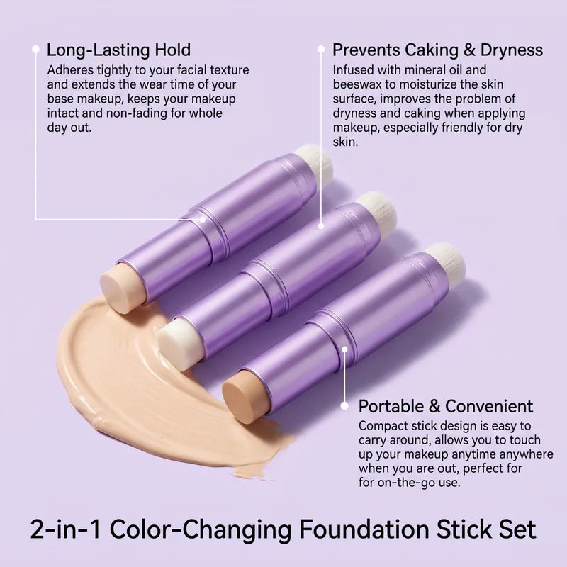 Lightweight Foundation Stick with Natural Matte Finish - Buildable, Portable, 3 Shades
