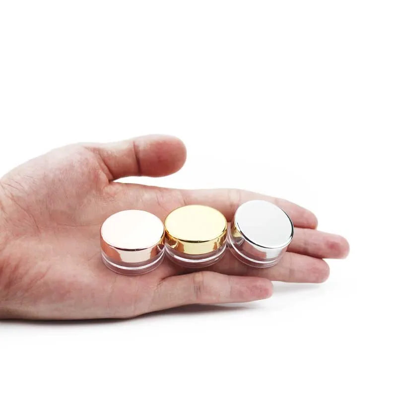 50pcs Small Cosmetic Jars with Rose Gold Lids - Refillable Plastic Containers for Lip Balm Eyeshadow Cream