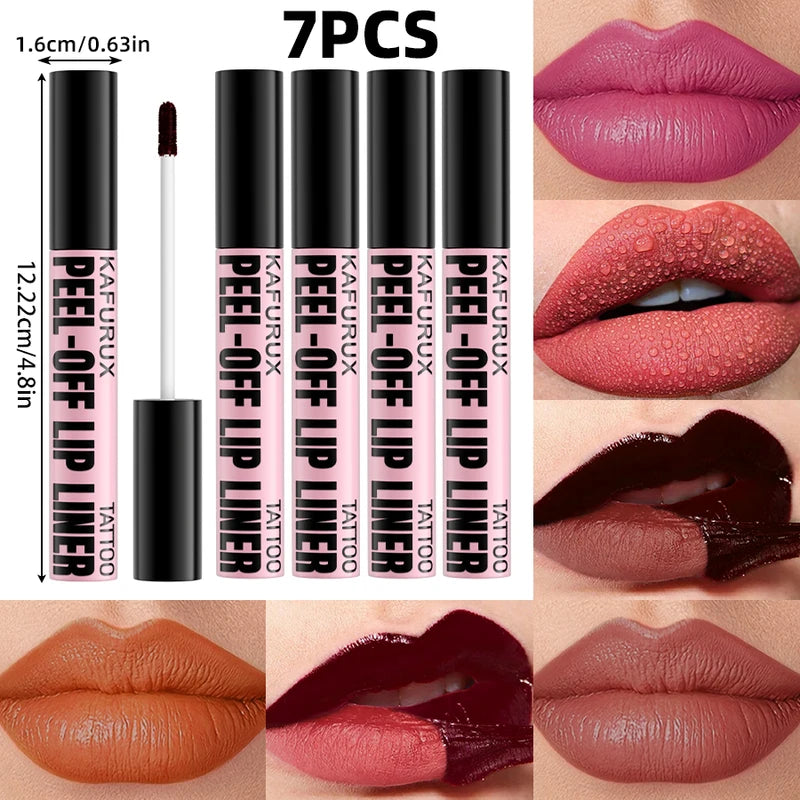 7-Piece Long-Lasting Waterproof Lip Stain Set - Pink & Red Shades