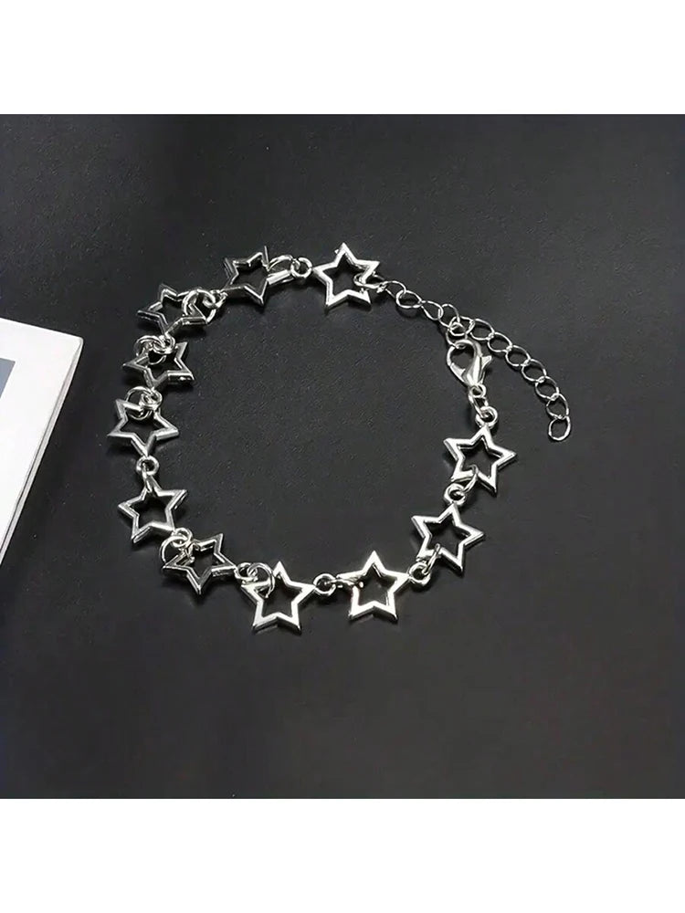 Y2K Star Charm Bracelet for Women Vintage Silver Pentagram Chain Jewelry