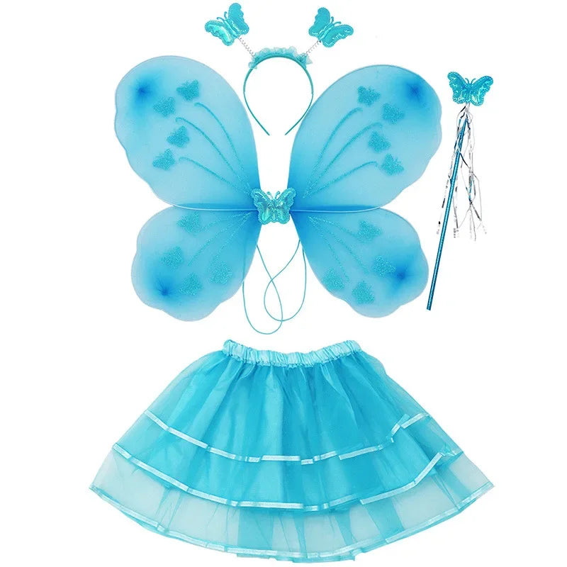 Kids Fairy Princess Costume Set with Butterfly Wings, Magic Wand & Headband for Halloween & Parties