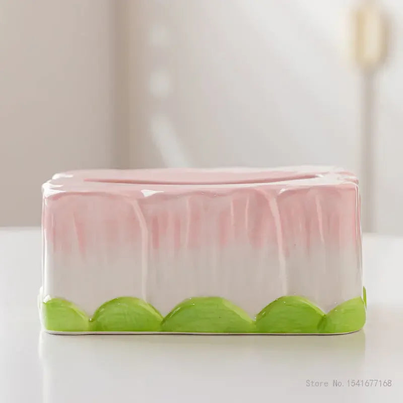 Ceramic Tulip Tissue Box - Creative Home Desk Decor, Living Room Gift