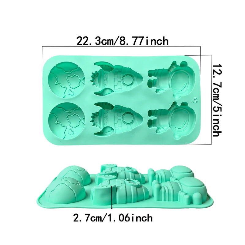 6-Cavity Astronaut Rocket Earth Silicone Cake Mold for DIY Chocolate Mousse Dessert Baking