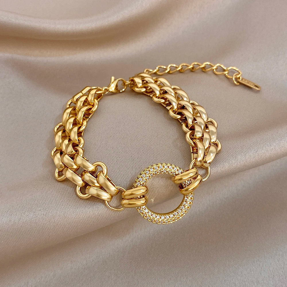 Men's Braided Titanium Steel Chain Bracelet Waterproof Contrast Design Jewelry