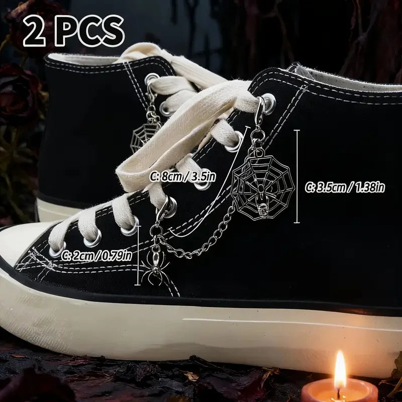 Gothic Halloween Shoe Chain with Spider Web & Spider Accent - Punk Dark Style Shoe Decoration