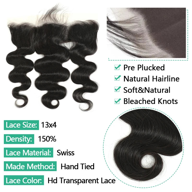 Brazilian Body Wave Lace Frontal Wig 13x4 HD Transparent Lace Pre-Plucked Ear to Ear