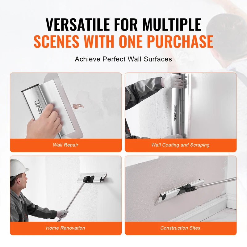 Drywall Skimming Blade Set with Extension Pole - 10 to 40 Inch Stainless Steel Blades