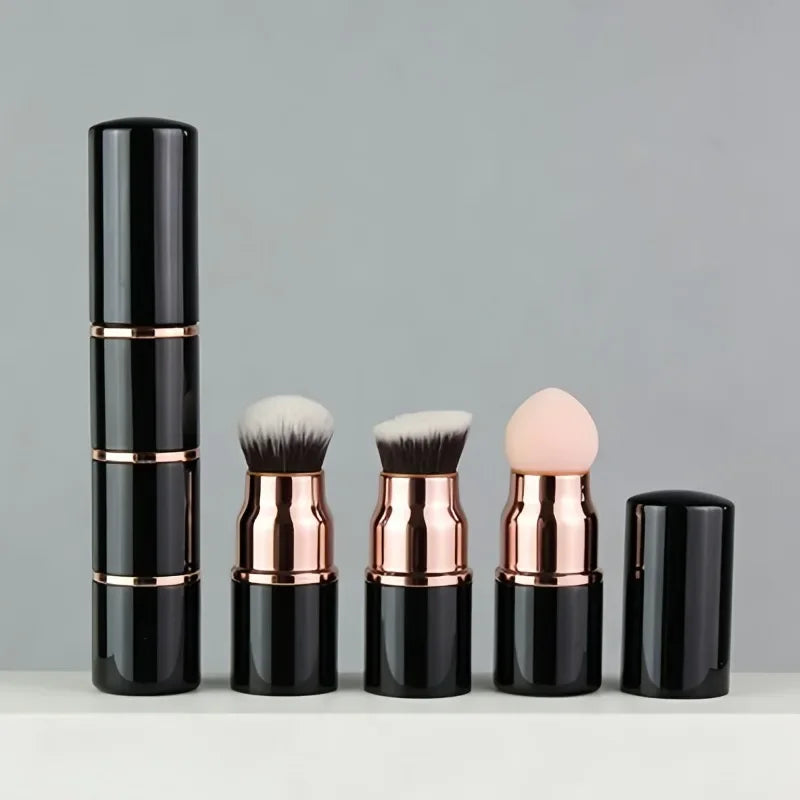 3-in-1 Portable Makeup Brush Set with Detachable Sponge & Dust Cover
