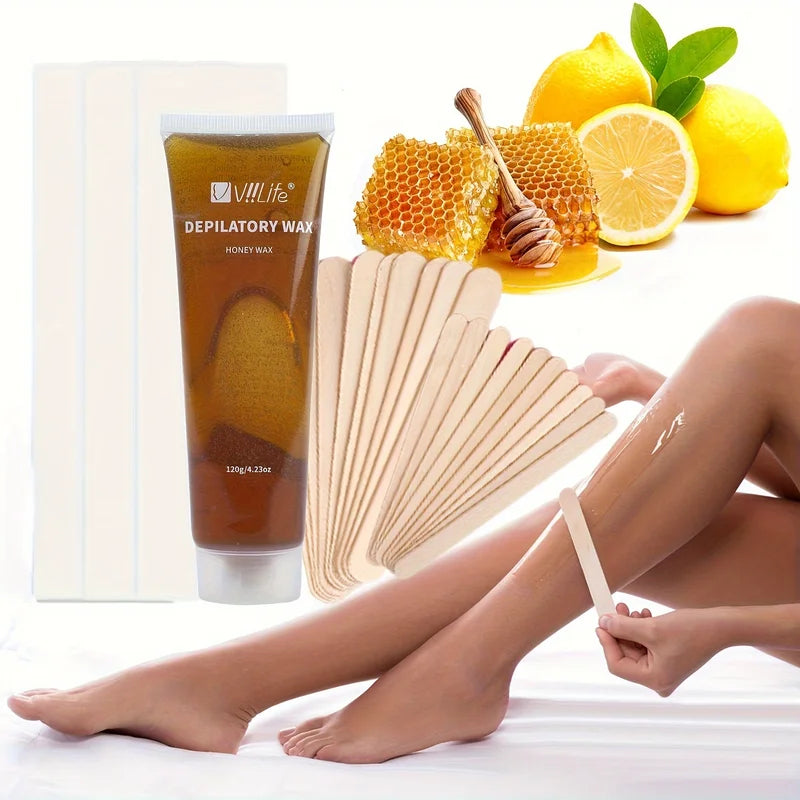 Depilatory Wax Hair Removal Kit for Arms Legs Face & Underarms - Painless Sugaring 120g