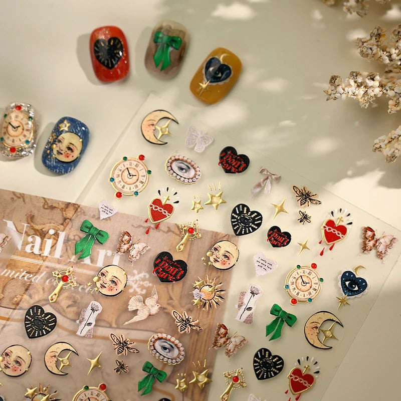 European Sun, Moon & Heart Nail Art Stickers - DIY Manicure Decals