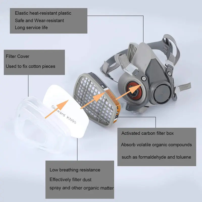 27-in-1 Half Face Respirator Mask with Filters for Industrial Spray and Chemical Protection