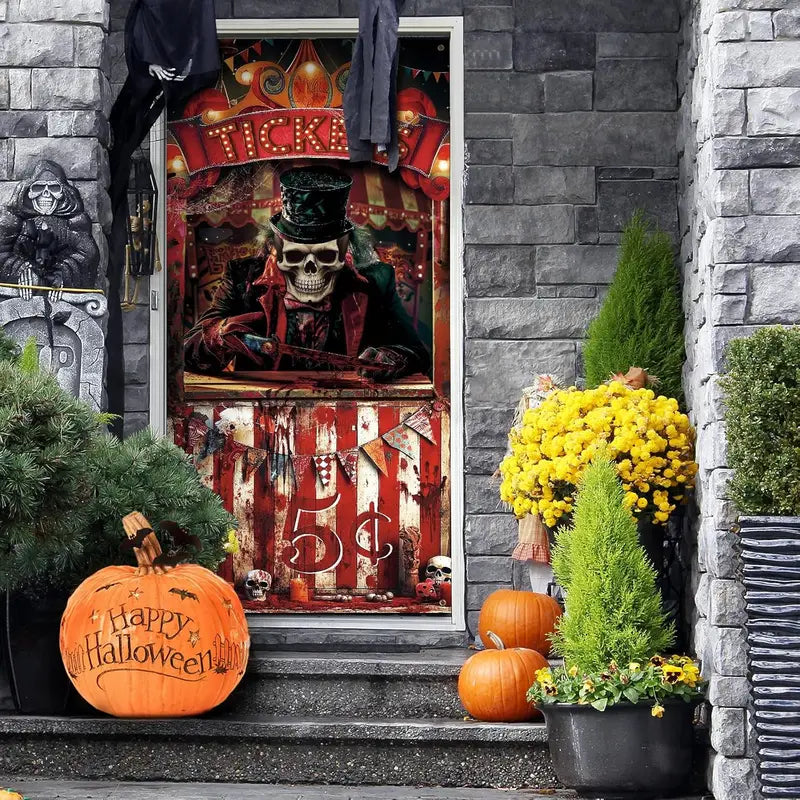 Halloween Evil Circus Window Door Covers Set - Creepy Clown Ghost Skull Decor