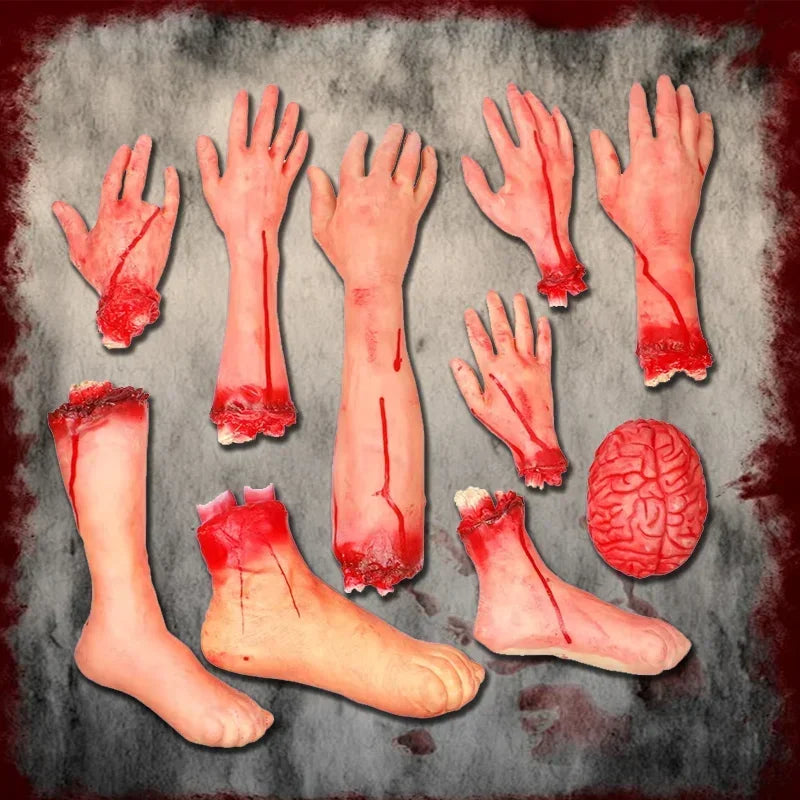 Halloween Body Parts Prop Set Scary Fake Organ Hands Feet Severed Decorations