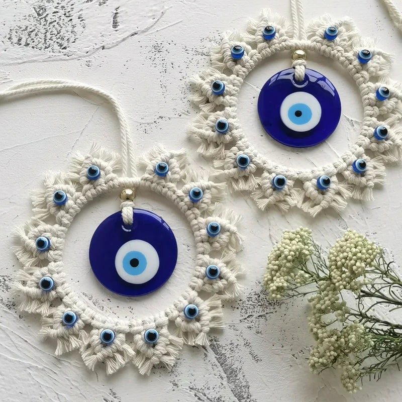 Large Blue Evil Eye Wall Decor - Handcrafted Circle Wall Hanging for Home Safety & Protection
