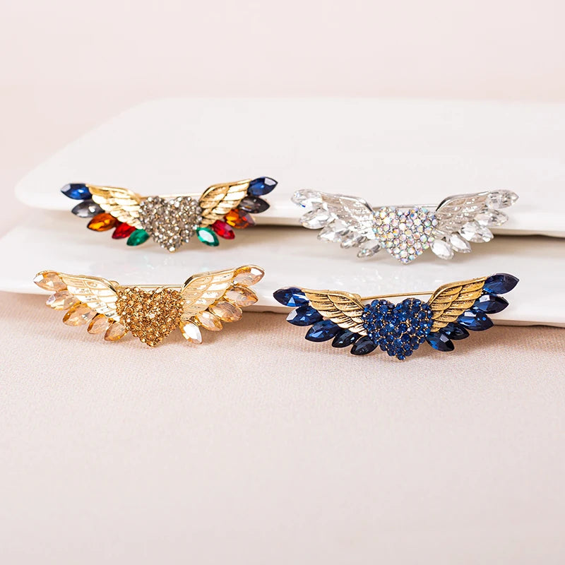 Sparkling Crystal Love Angel Wings Brooch for Weddings & Dress Decor