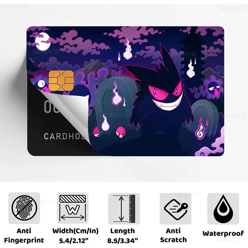 Anime G-Gengar Cartoon Credit Card Stickers Waterproof Skin Set for Bank and Metro Cards