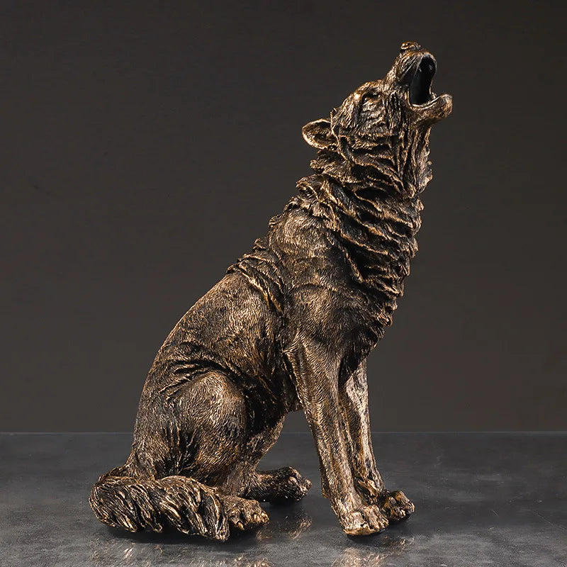 Roaring Wolf Resin Figurine - Animal Model Home Decor Ornament