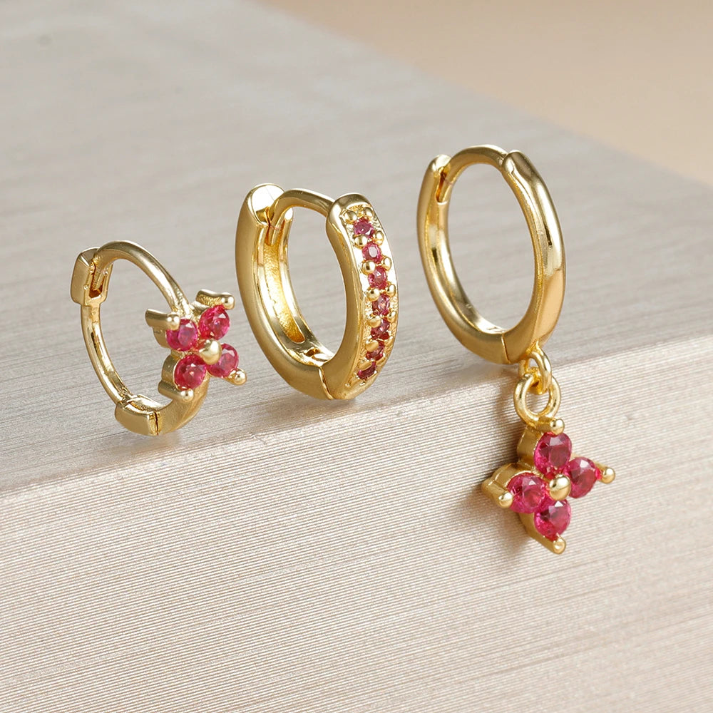 3PCS Small Hoop Earrings Set for Women - Geometric Zircon Jewelry, Wedding & Cartilage Piercing