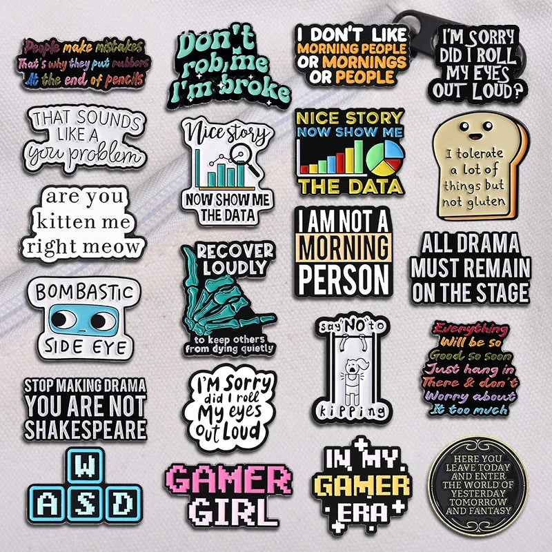 Funny Drama Quote Enamel Lapel Pins - Custom Stage Humor Brooch Gift for Friends