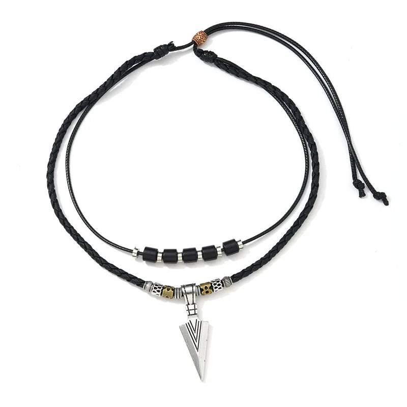 Men's Viking Arrowhead Necklace Ethnic Tribal Leather Pendant Boho Jewelry