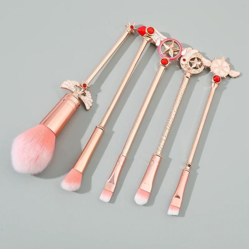 5pcs Metal Handle Fluffy Makeup Brush Set for Powder, Eyeshadow & Eyebrows