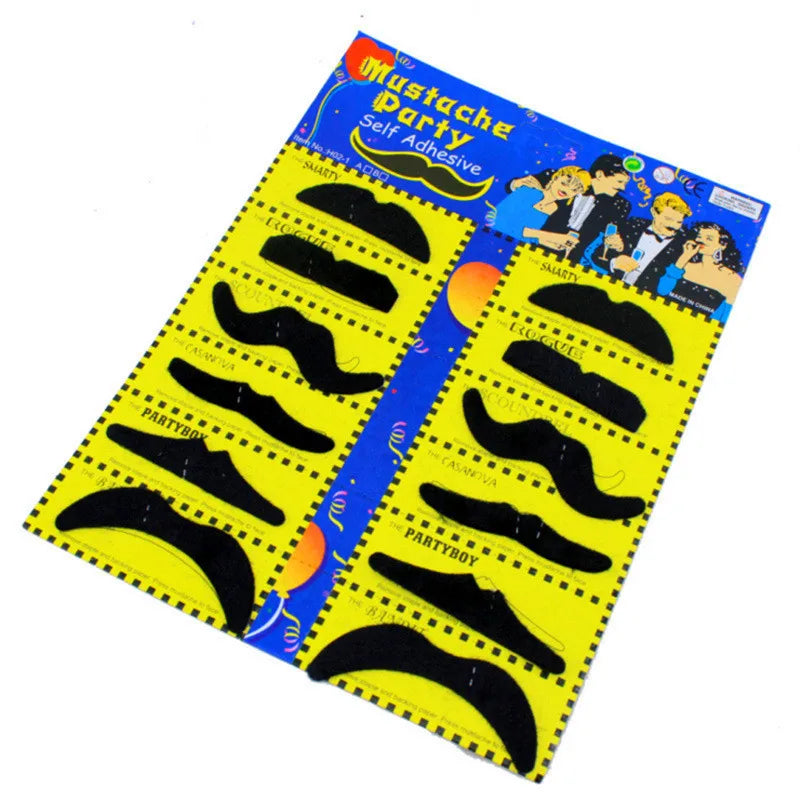 12-Pack Self-Adhesive Fake Mustaches for Parties Halloween Costume Accessories