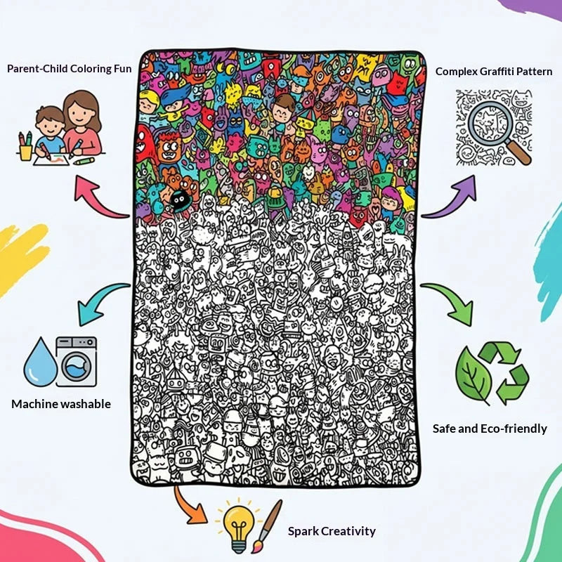 Kids DIY Coloring Blanket - Washable Soft Art Mat for Creative Play