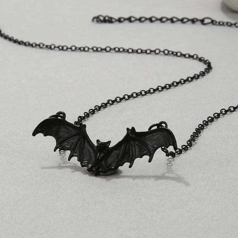 Black Bat Wing Pendant Necklace for Men Women Halloween Punk Jewelry