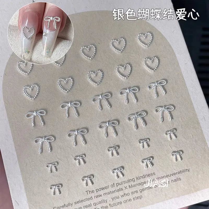 50pcs Alloy Bow Heart Nail Charms Set for Nail Art Decorations DIY