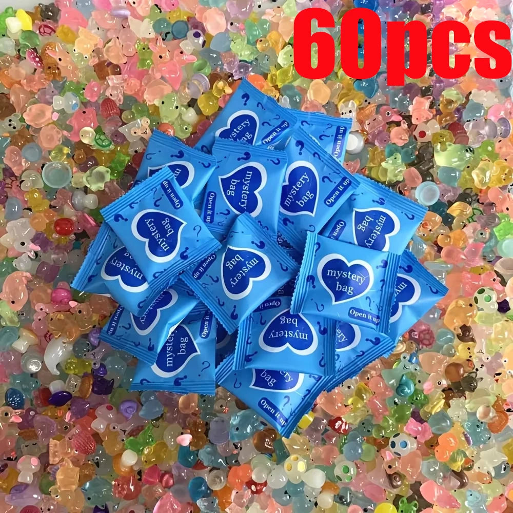 Glow In The Dark Mini Resin Animal & Mushroom Blind Bags - Fairy Garden Decor, 60pcs