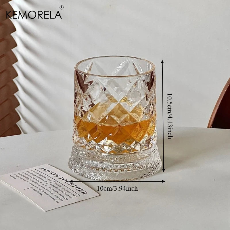 Rotating Whiskey Glass 360 Degree Crystal Beer Glass Thick Base for Bourbon Scotch