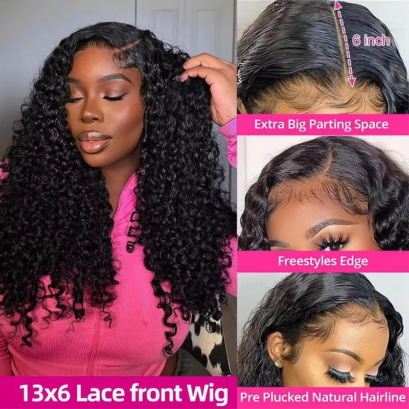 Long Human Hair Wigs with HD Lace Front & Deep Wave Options - 250% Density