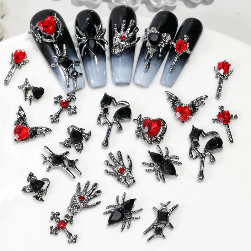 Retro Nail Art Jewelry Cross Spider Heart Pattern DIY Nail Decoration Accessories