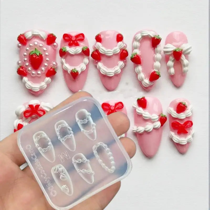 Silicone Nail Mold Heart Lace Design for DIY Nail Art - Multiple Colors