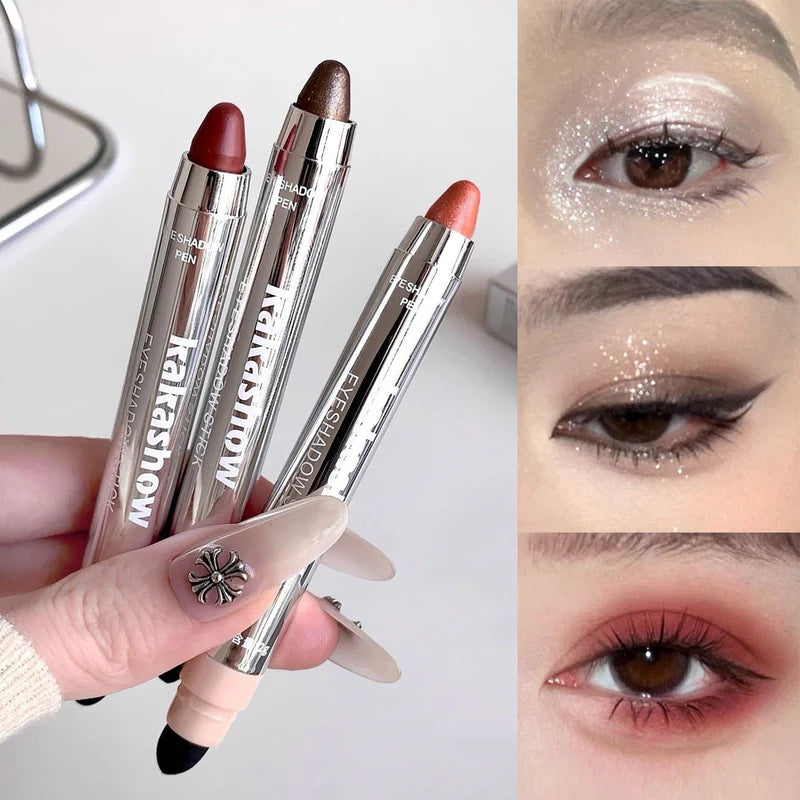 Double-Ended Eyeshadow Glitter Highlighter Pens with Brush Set - Brightening & Matte Finish
