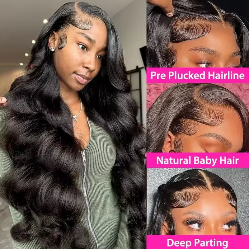 Long Peruvian Body Wave Human Hair Wigs 13x6 HD Lace Front & Frontal, Glueless Closure, Natural Color