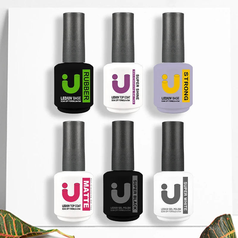 Rubber Base & Top Coat Gel Nail Polish Kit - 15ml Semi-Permanent for Manicure & Gel Varnish
