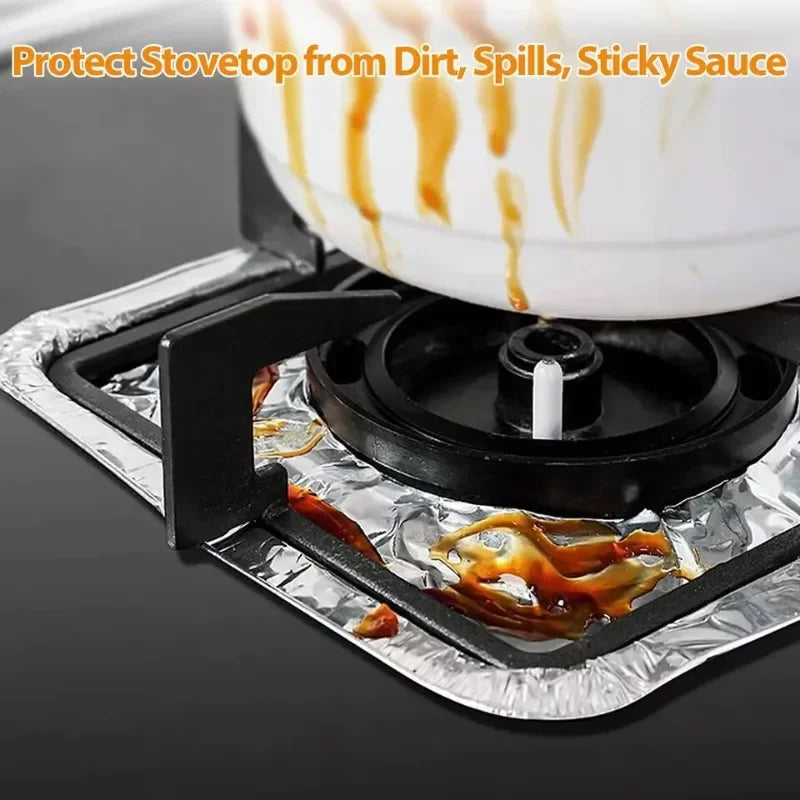 Disposable Aluminum Foil Stove Burner Covers, Oil-Proof Gas Cooktop Protectors, 22x22cm, 20 Pack