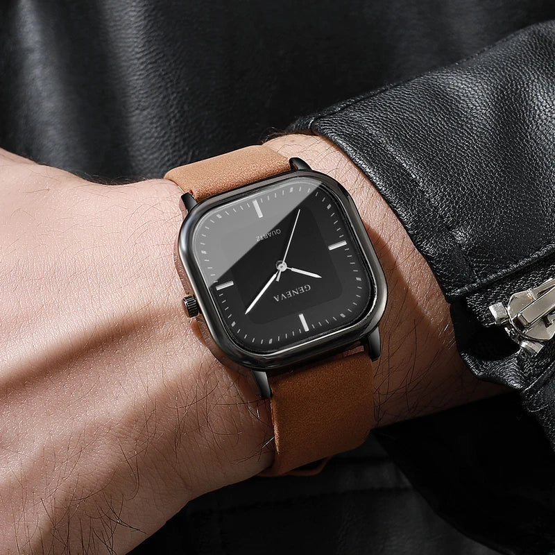 Men's Leather Strap Wristwatch Set - Business Style Quartz Watches, 2-Pack