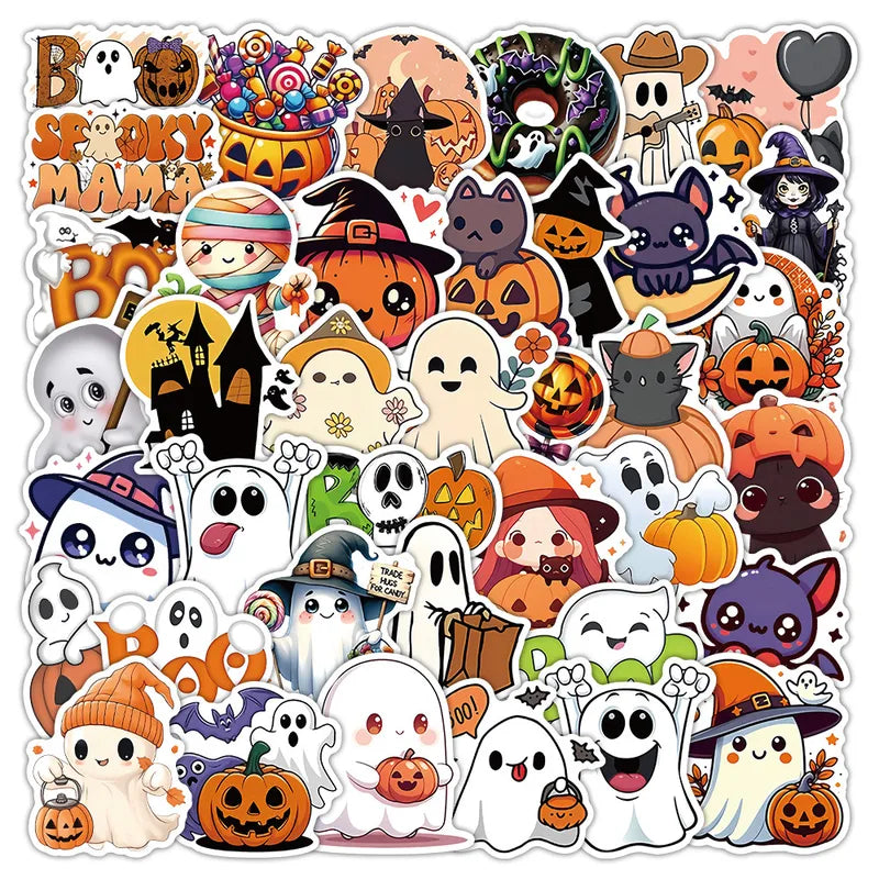 50-Piece Halloween Sticker Set - Decorative Decals for Notebooks & Phone Cases