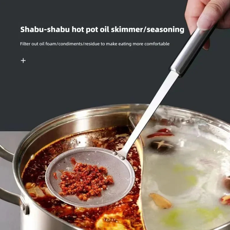 Stainless Steel Food Strainer with Handle - Fine Mesh Oil Skimmer for Kitchen
