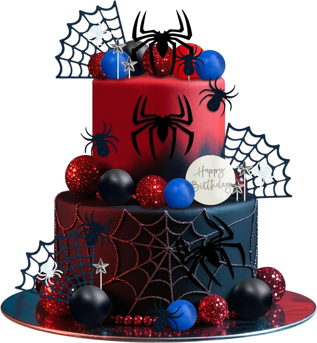 Halloween Spider Cake Topper Foam Ball Star Web Birthday Party Decoration