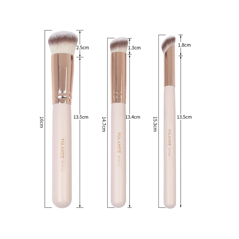 Makeup Brush & Powder Puff Set - 3 Brushes + 2 Triangle Sponges for Foundation, Blending, Concealer