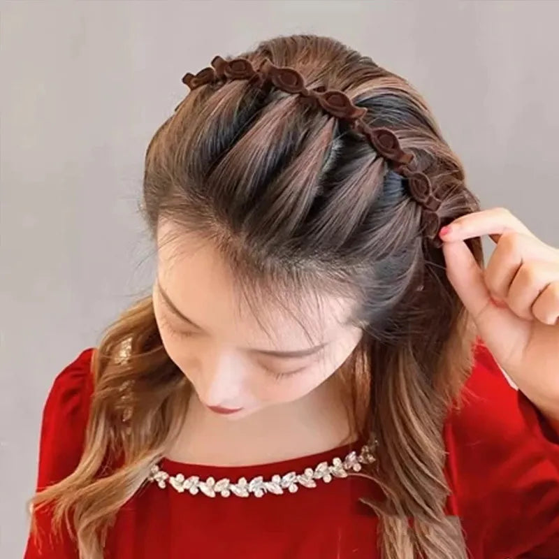 Ladies Flocking Braided Headband Set - Fashionable Hair Accessory for Girls