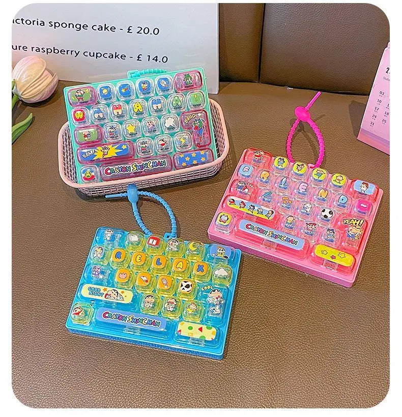 Anime Keyboard Keychain Stress Relief Toy Bag Charm for Students & Cosplay - Crayon Shin-chan Design