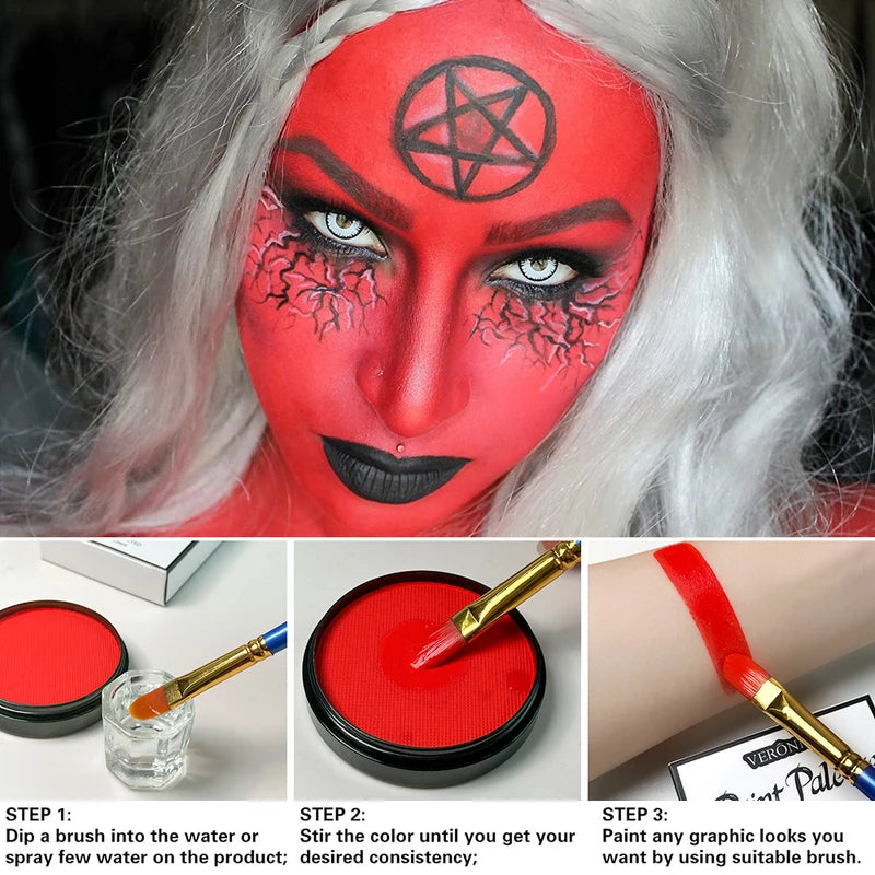 Water-Activated Face & Body Paint Palette - 6 Colors, Safe, Non-Toxic, Makeup for Halloween & Artistic Body Art