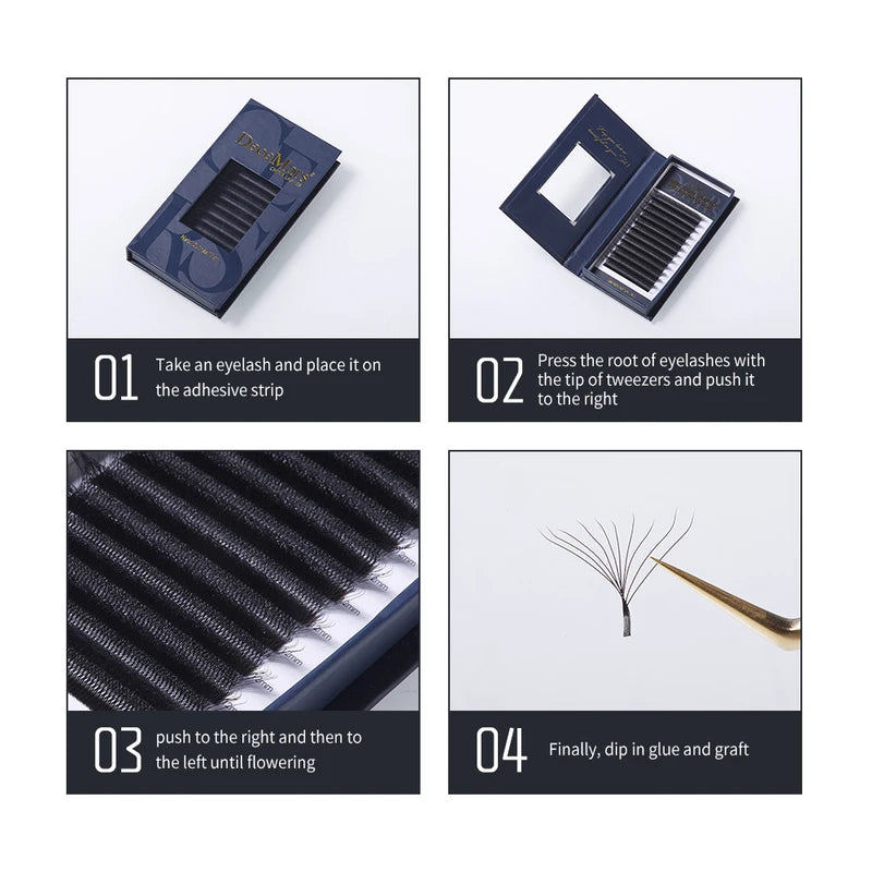 DeceMars 10D W-Shaped Eyelash Extensions 12 Lines Per Tray - Professional False Lashes