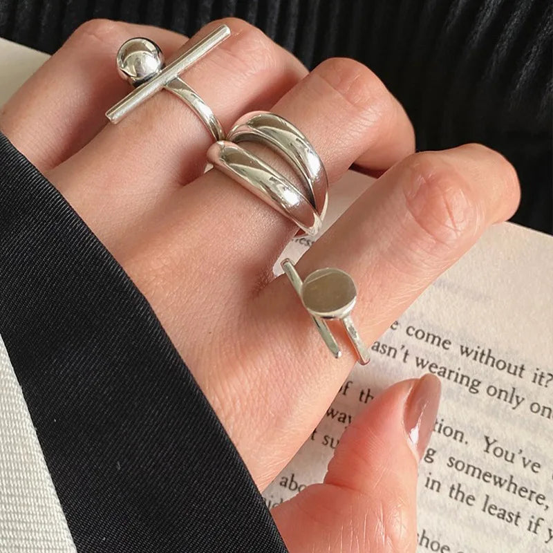 Sterling Silver Geometric Double Layer Rings for Party & Gift - Multiple Colors