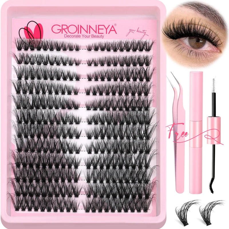 DIY Cat Eye Lash Clusters Kit with Adhesive & Sealant for Natural & Voluminous Look