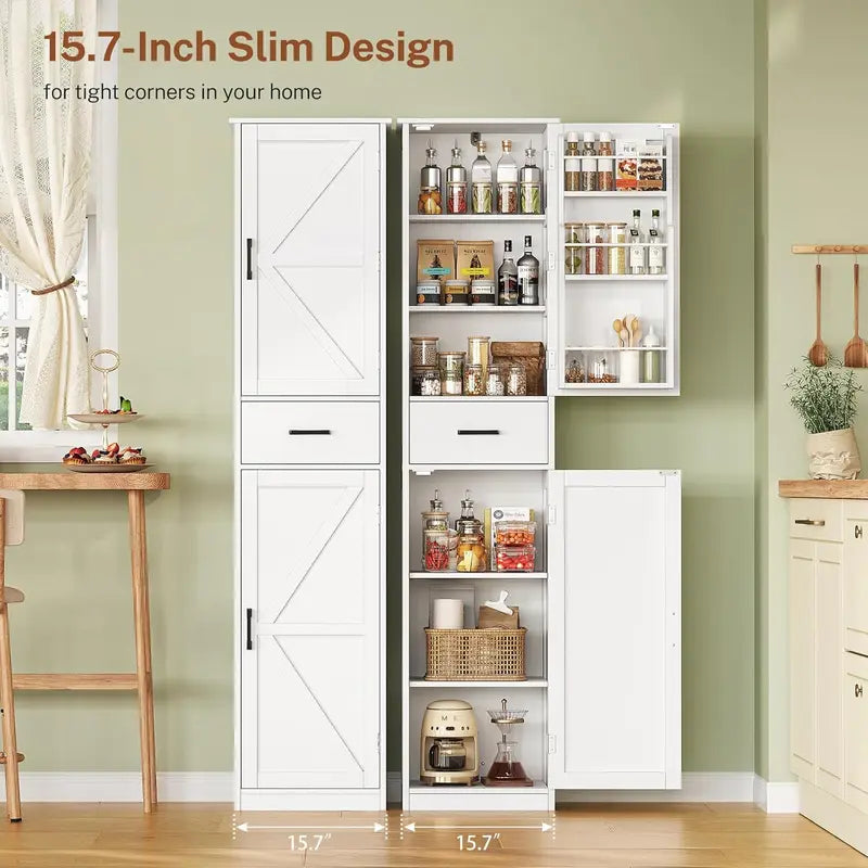 Tall Kitchen Pantry Cabinet with Door Shelves & Drawers - Multi-Color Options